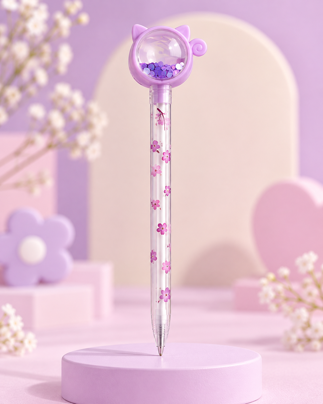 Violetinis katinėlio tušinukas su violetiniais blizgučiais