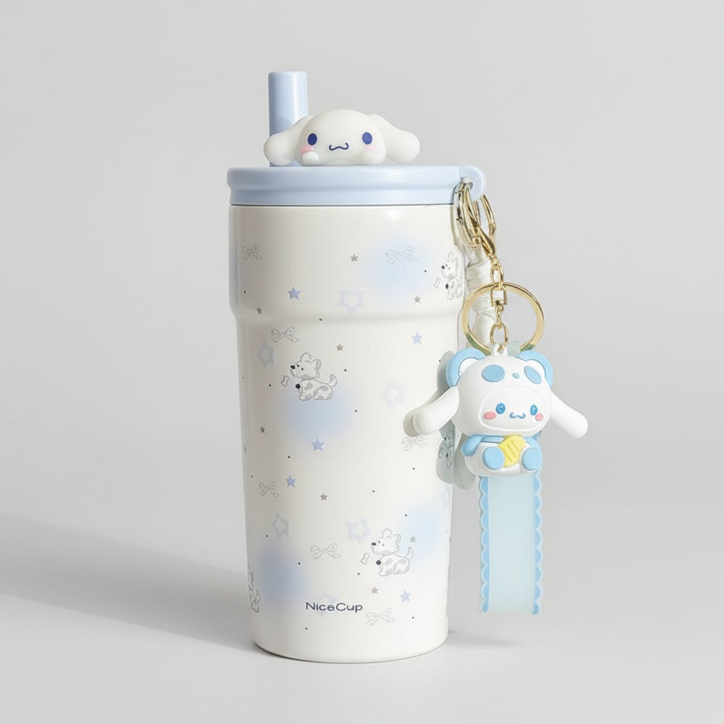 Cinnamoroll Kawaii Tumbler with 3D Straw Topper & Keychain Set
