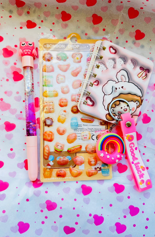 Kawaii kanceliarinių prekių rinkinys – mini užrašų knygelė ir aksesuarai