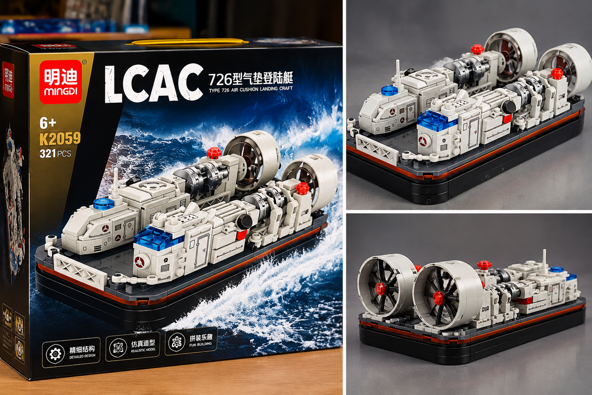 321 detalės LCAC laivo ant oro pagalvės konstruktorius K2059, pakuotė ir surinkto modelio vaizdai
