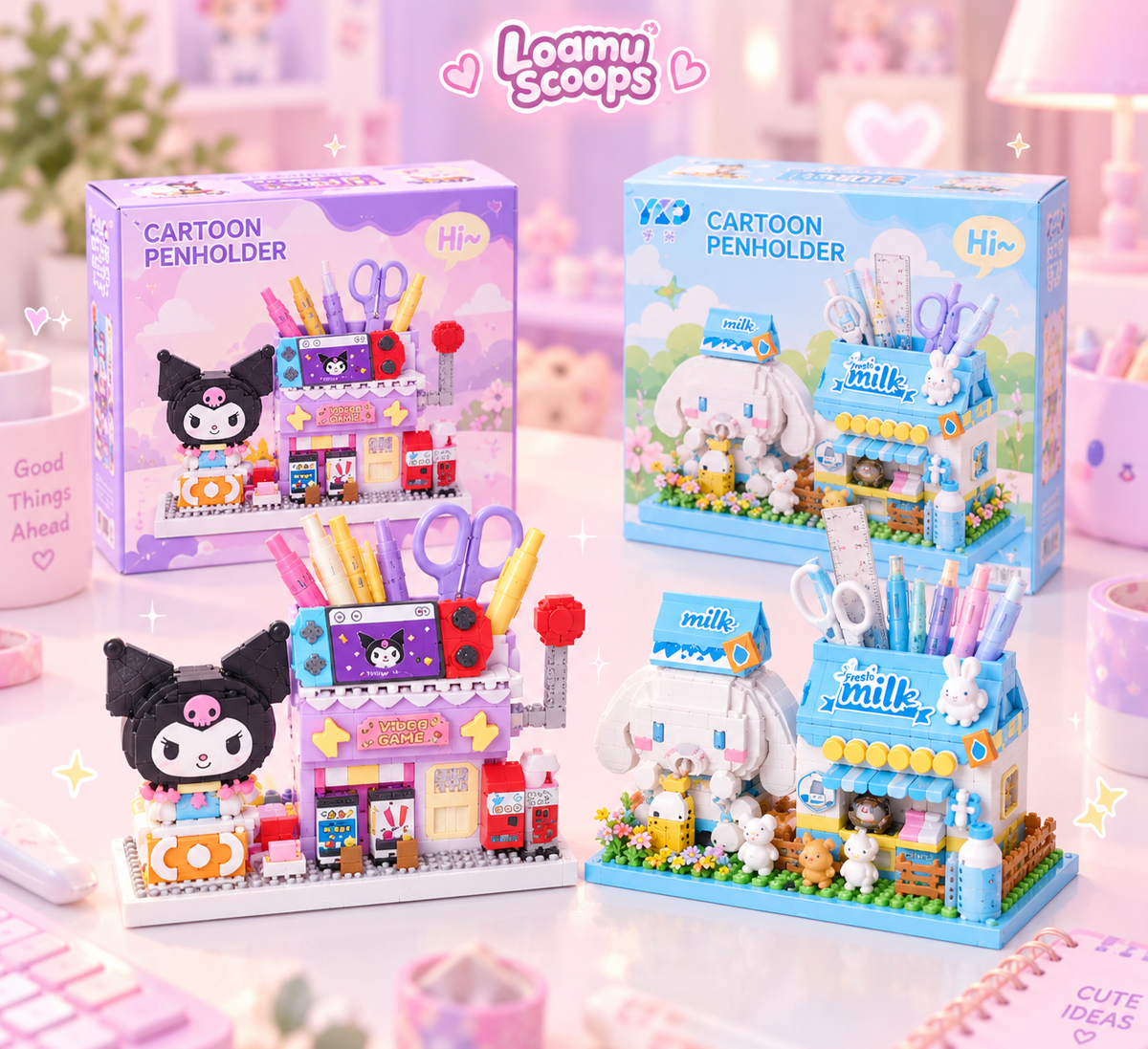 Kawaii Cartoon Penholder Kaladėlių Rinkinys