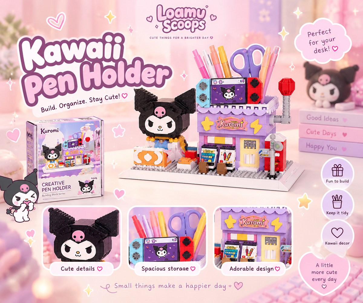 Kawaii Cartoon Penholder Kaladėlių Rinkinys