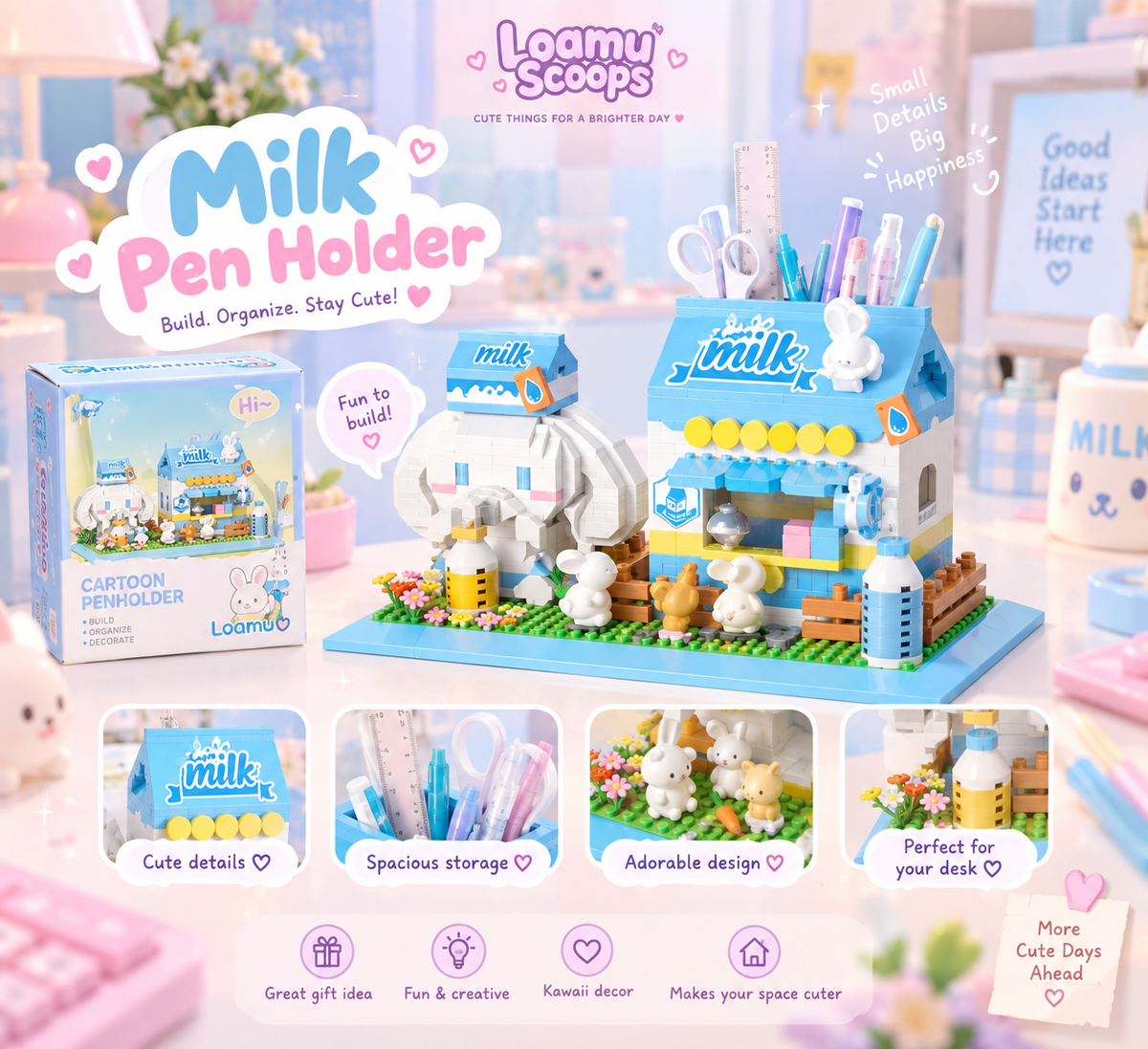 Kawaii Cartoon Penholder Kaladėlių Rinkinys