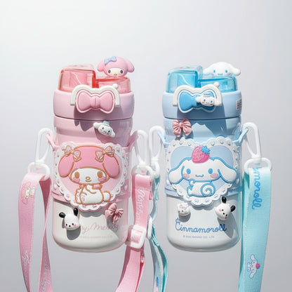My Melody & Cinnamoroll Kawaii Water Bottle with Strap & Character Topper