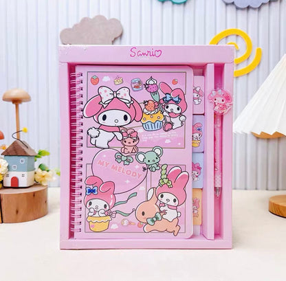 Sanrio Notebook Gift Set with Pen & Keychain - Hello Kitty, My Melody & Kuromi
