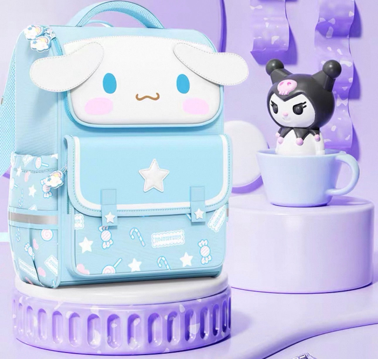 Sanrio Character Backpack with Water Bottle Holder - My Melody & Cinnamoroll