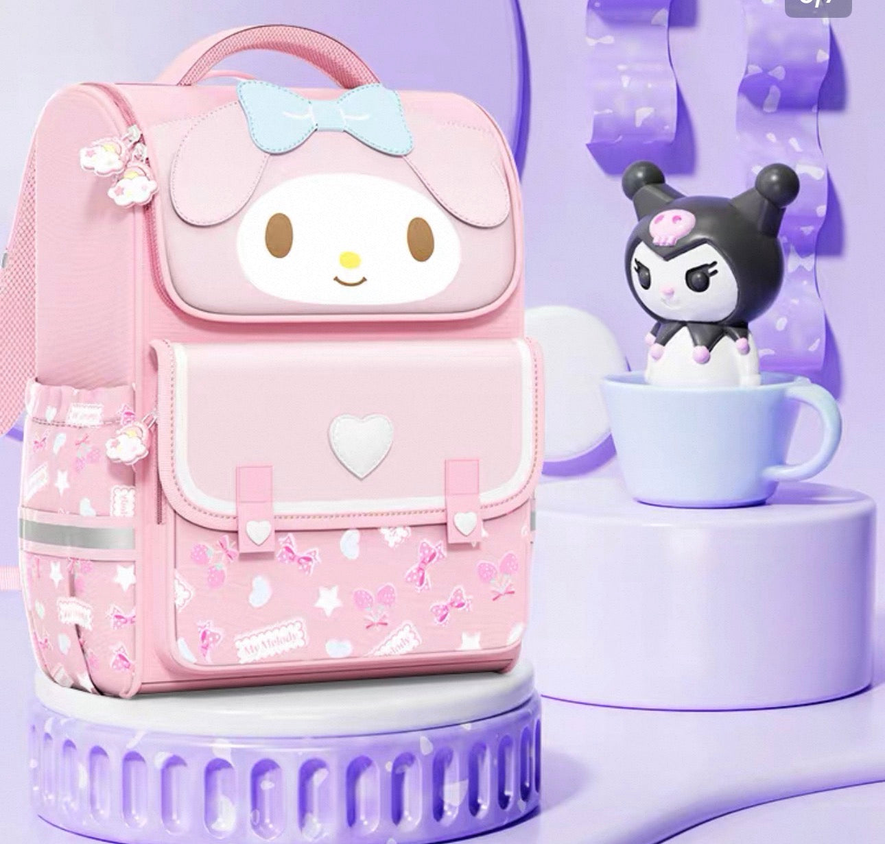 Sanrio Character Backpack with Water Bottle Holder - My Melody & Cinnamoroll
