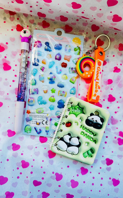 Kawaii Stationery Bundle - Mini Notebook & Accessories Set