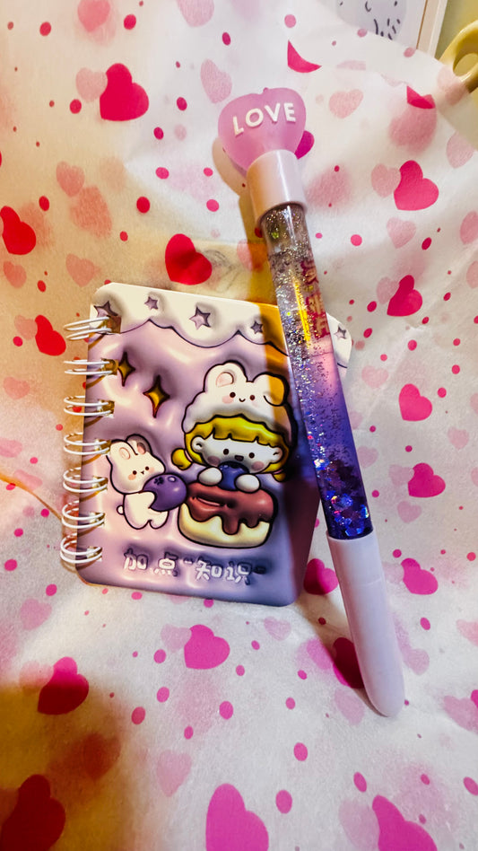 Kawaii Mini Notebook & Glitter Pen Set 🐼✨