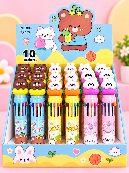 Kawaii 10 spalvų tušinukų dizainų asortimentas