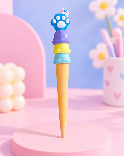 Mėlyna letenėlė ant kawaii ledų ragelio formos tušinuko