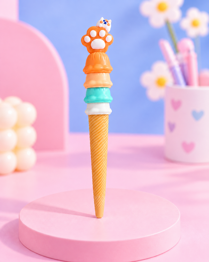 Oranžinis kawaii ledų tušinukas su katinėlio letenėle