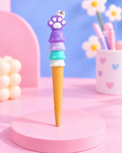 Violetinis kawaii ledų tušinukas su katinėlio letenėle