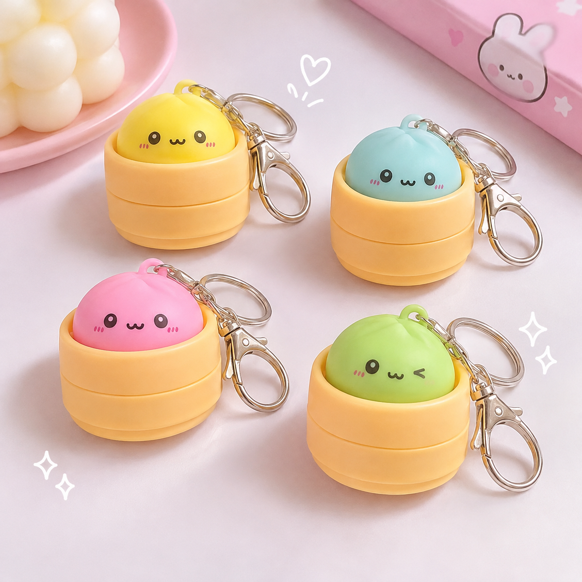 Keturių spalvų kawaii Dumpling pakabukų asortimentas