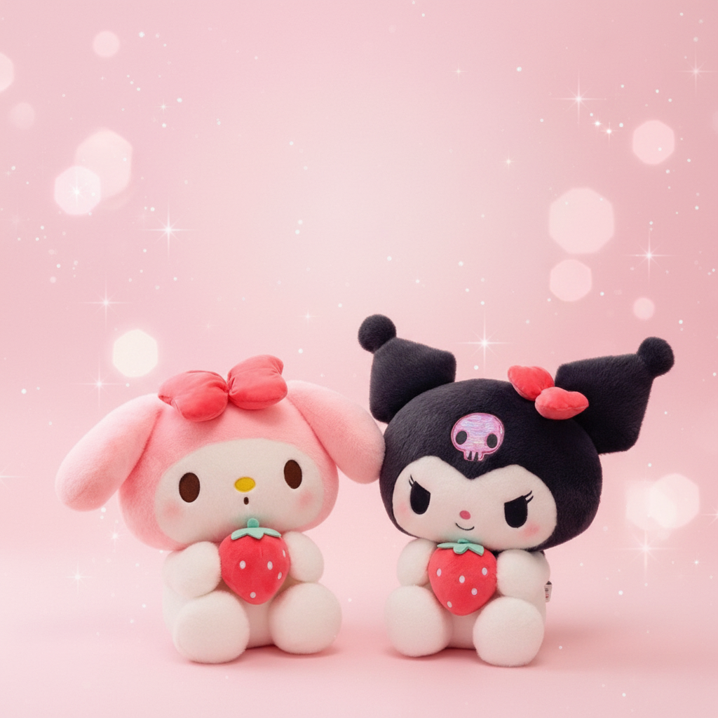 My Melody ir Kuromi braškių plušiukai kartu